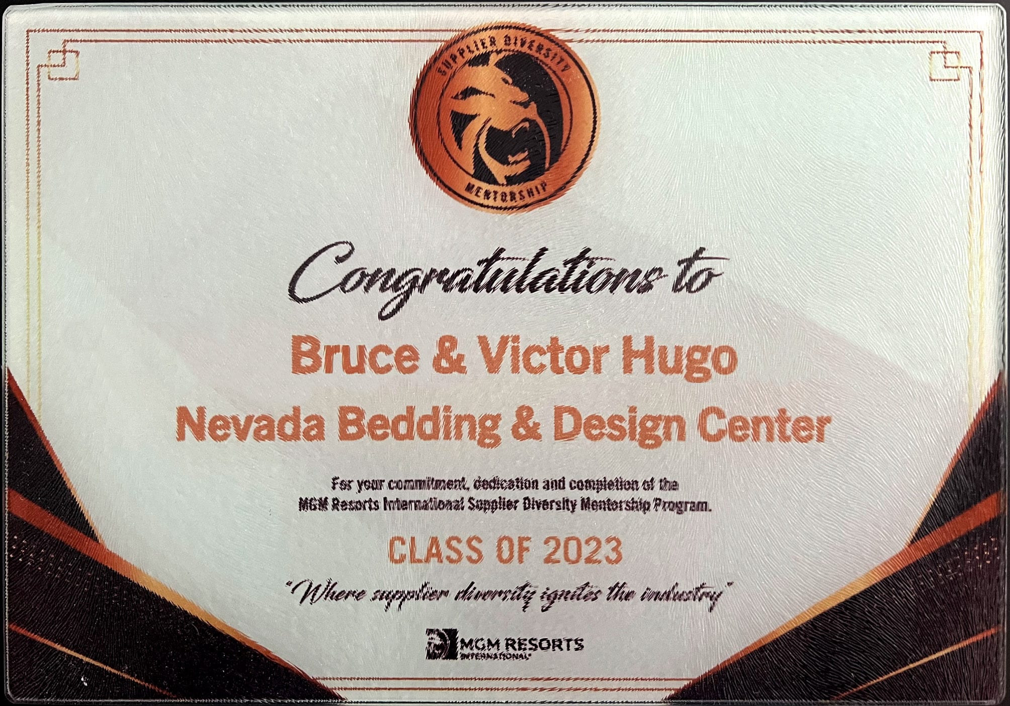 MGM Supplier Diversity Plaque